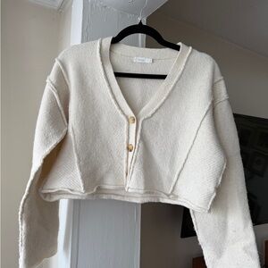 Lush Cream V-Neck Cropped Sweater